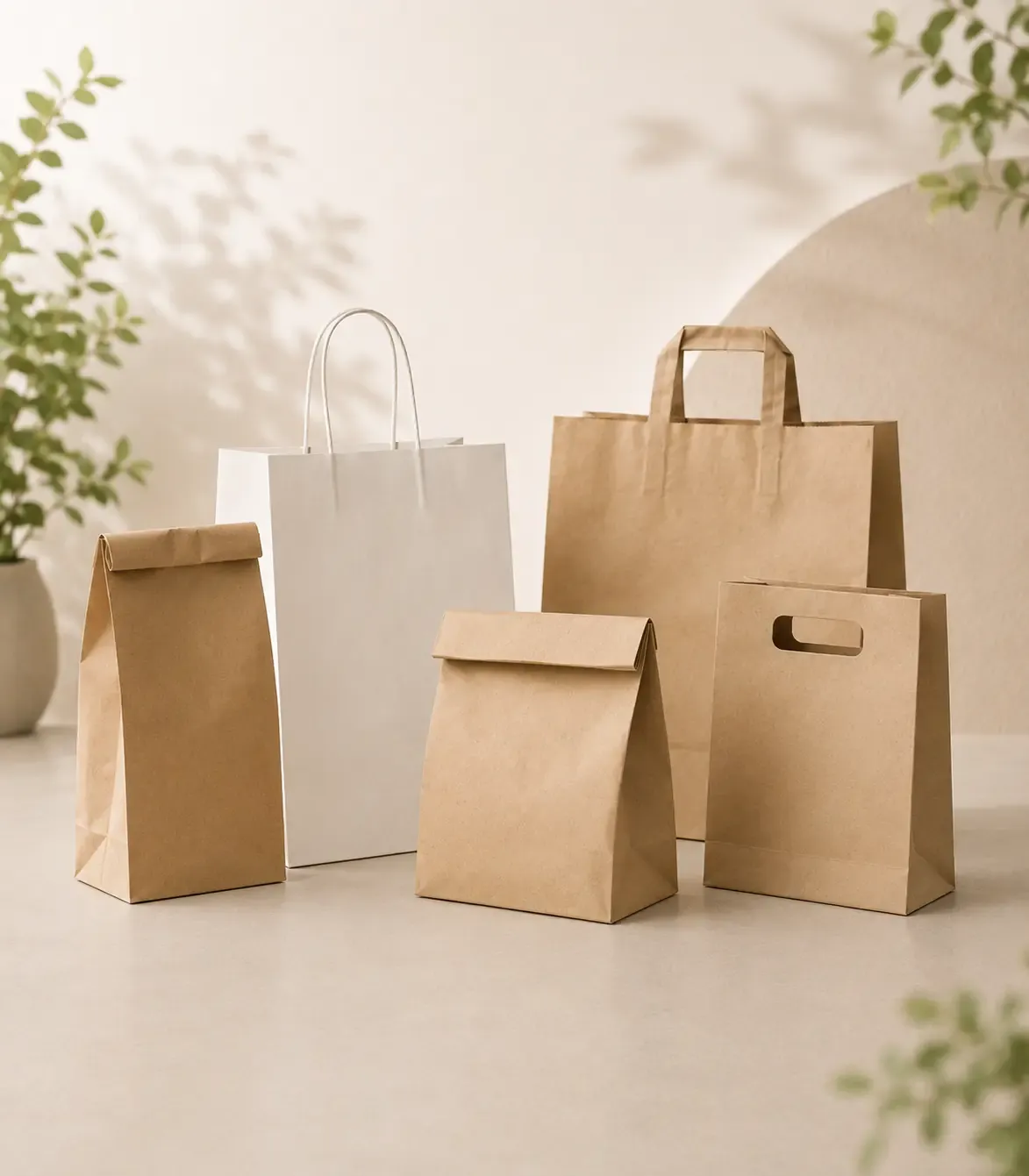 Mefull kraft and white paper bag collection